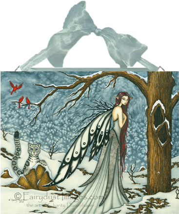 Fairy And Snow Leopard Ceramic Tile Plaque - Illustration (400x462), Png Download