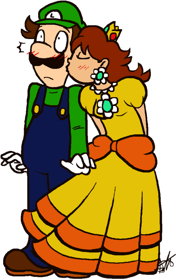 Luigi Gets A Kiss By Hamsamwich - Luigi (731x1093), Png Download