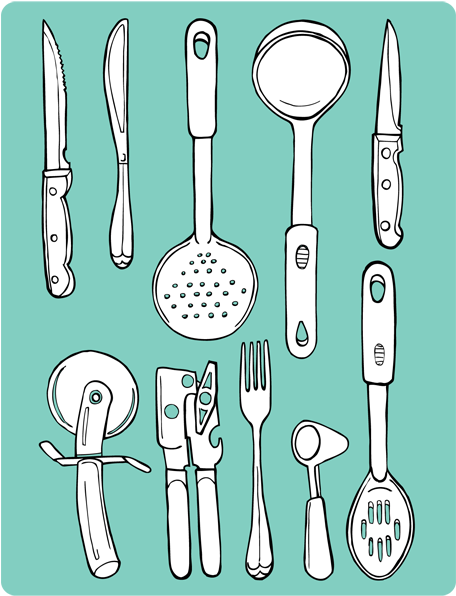 All My Things Drawn By Heather Diane Via@http - Kitchen Tools Illustration (700x600), Png Download
