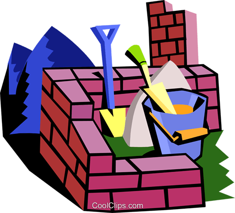 Brick Wall With Construction Tools Royalty Free Vector - Brick (480x434), Png Download