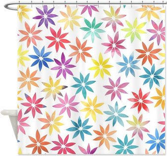 Red, Purple, Aqua, Yellow Watercolor Star Flowers Shower - Red, Purple, Aqua, Yellow Watercolor Star Flowers - (350x350), Png Download