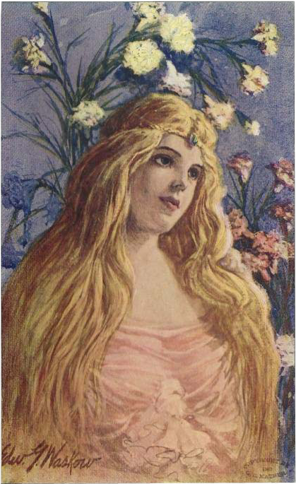 Artist Signed 1907 Postcard Of Art Nouveau Style Blonde - Visual Arts (684x684), Png Download