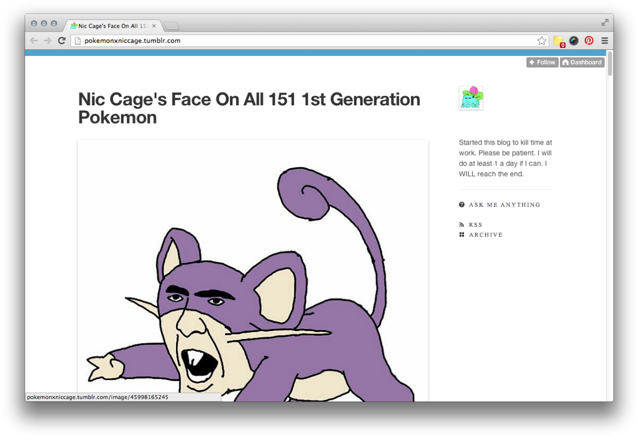 Nic Cage's Face On Pokemon On All 151 First Generation - Despite All My Rage I M Still Just A Ratt (1280x882), Png Download