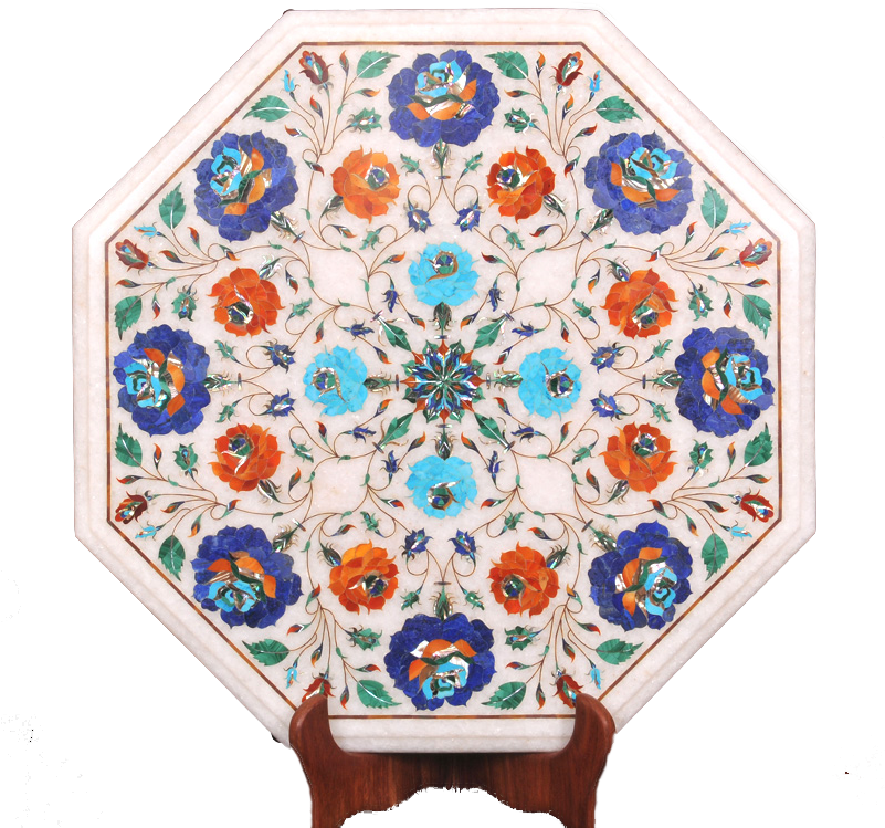 Octagon White Marble Inlay Tabletop - Table (800x808), Png Download