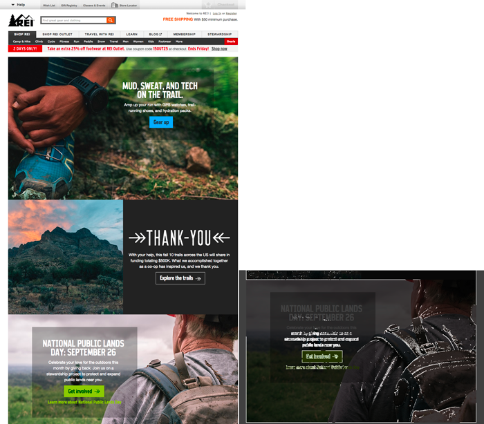 The Rei Website Places A Semiopaque Black Box Behind - Text On Image Website (700x614), Png Download