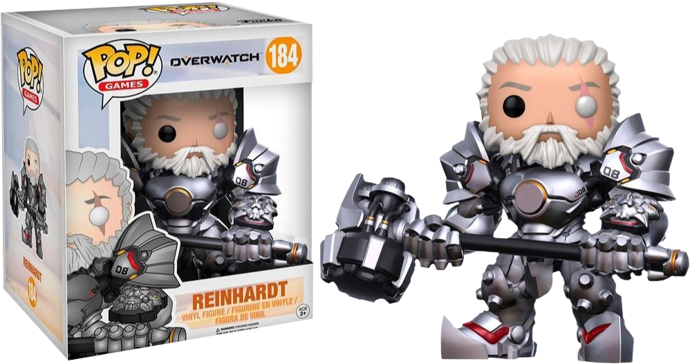 Funko Pop Overwatch 6" Reinhardt Unmasked Vinyl Figure - Reinhardt Unmasked Funko Pop (500x264), Png Download
