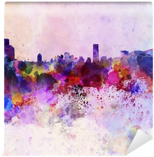 Seoul Skyline In Watercolor Background Wall Mural • - Seoul Skyline Png (400x400), Png Download