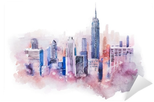 Watercolor Drawing Cityscape Big City Downtown, Aquarelle - Ciudad En Acuarela (400x400), Png Download
