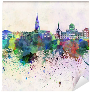 Bern Skyline In Watercolor Background Wall Mural • - Art Print: Paulrommer's Bern Skyline In Watercolor (400x400), Png Download