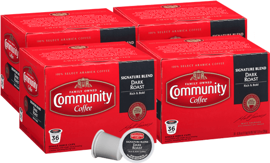 Signature Blend Dark Roast Coffee Pods 144 Count Compatible - Community Coffee Cafe Special Decaf Coffee Keurig K (600x400), Png Download