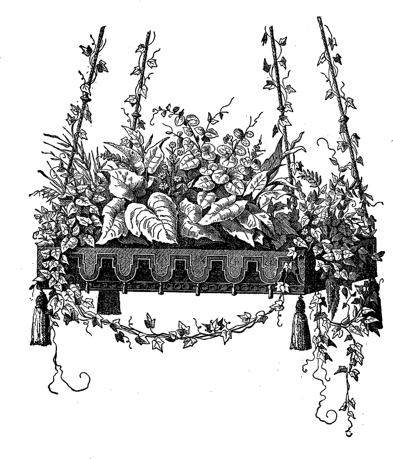 These Are Wonderful Digital Image Transfers Of Beautiful - Hanging Plant Clipart Black And White (1462x1600), Png Download