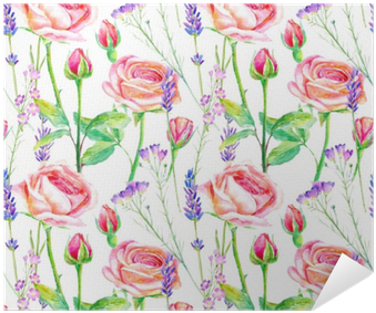 Seamless Pattern Of A Purple Roses,bluebell And Lavender - Paper (400x400), Png Download