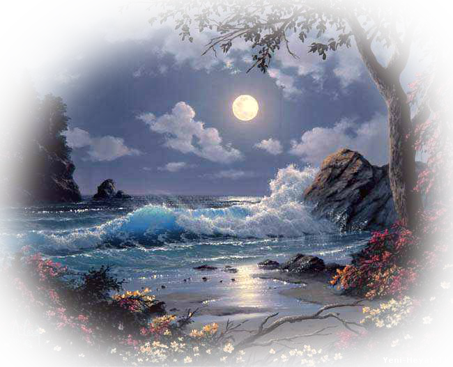 Collection Of Free Download On Ubisafe Pin - Cuadros Luna Llena En Una Playa (650x527), Png Download