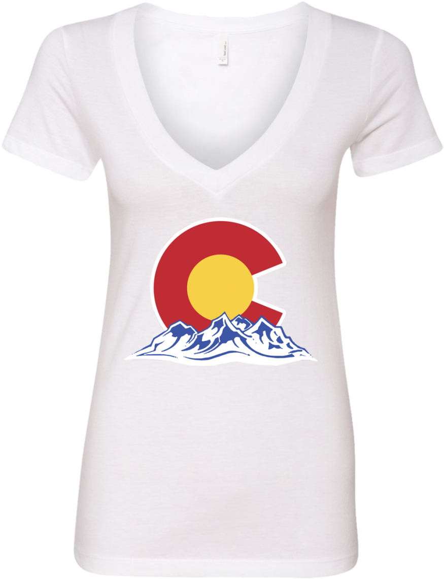 Colorado Mountain Silhouette Ladies' Deep V Neck T - Deep V-neck (1155x1155), Png Download