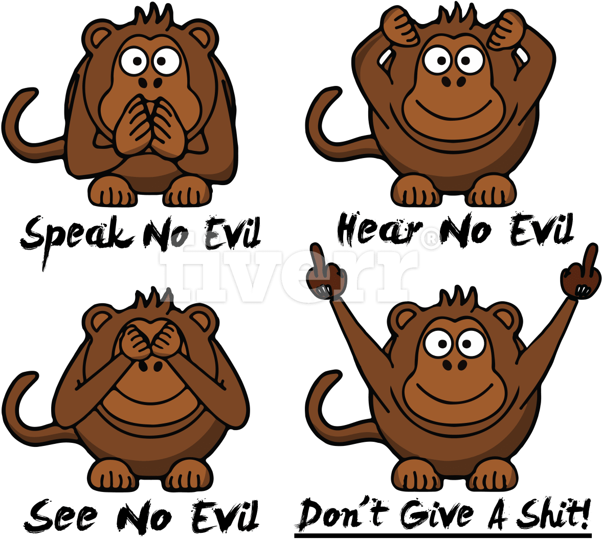 Make Creative Art Work And Typography T Shirt Design - Set Of 3 See Hear Speak No Evil Monkeys 2.25" Bottle (1200x1440), Png Download