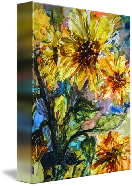 #abstract #sunflowers By Ginette Callaway - Watercolor Painting (460x650), Png Download