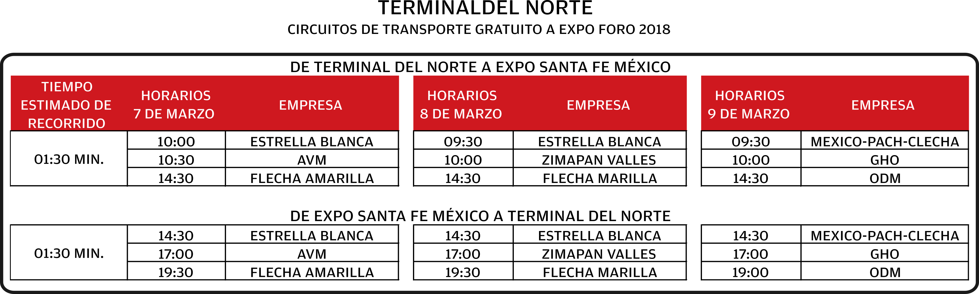 Conoce Los Circuitos De Transporte Gratuito A Expo - Horarios Estrella Roja Aeropuerto (1600x481), Png Download