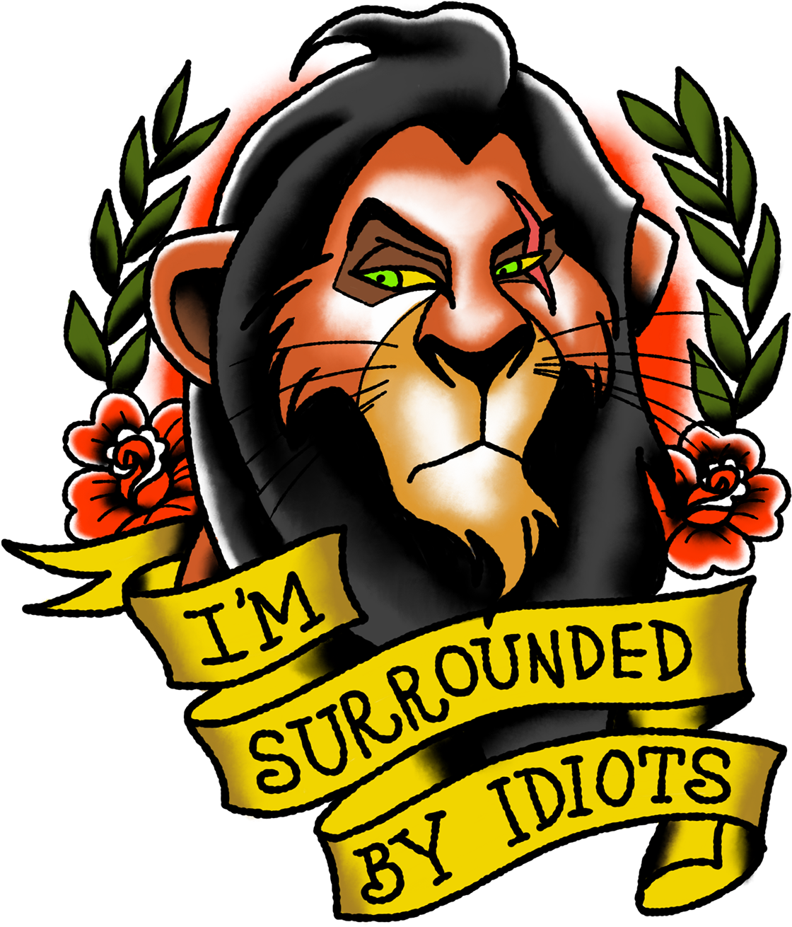 Disney Villain Tattoo Flash On Behance - I M Surrounded By Idiots (1200x1600), Png Download