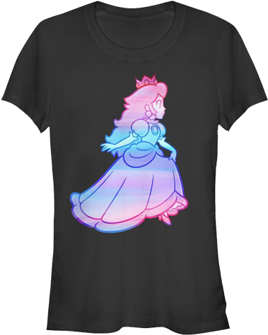 T-shirt - Princess Peach - Rainbow Fade - Black - Front - Black Princess Peach Shirt (640x480), Png Download