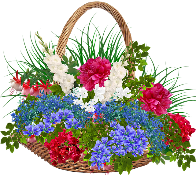 Basket Of Flowers Transparent Background (640x581), Png Download