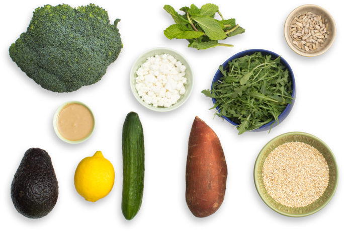 Hearty Sweet Potato, Broccoli & Quinoa Salad With Tahini-lemon - Broccoli Top View Png (700x477), Png Download