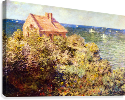 Fishermans Cottage On A Cliff By Monet Canvas Print - Fisherman's Cottage At Varengeville (428x344), Png Download