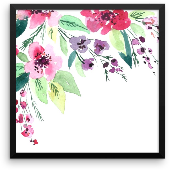 Watercolor Flowers Framed Photo Paper Poster - Canvas Print (1000x1000), Png Download