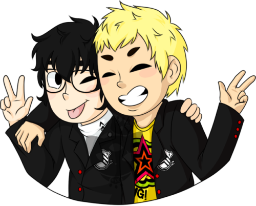I Missed Drawing These Two~ Protag And Ryuji Are Best - Cartoon (500x402), Png Download