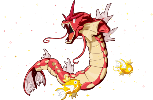 Magikarp Gyarados - Shiny Magikarp And Gyarados (500x327), Png Download