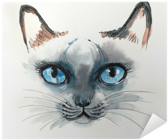 Watercolor Sketch Of A Blue Eyed Cat Poster • Pixers® - Peinture Geometrique D Un Chat (400x400), Png Download