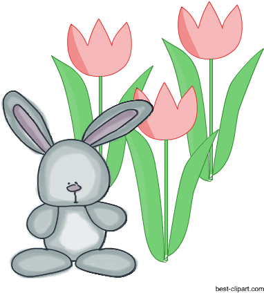 Easter Bunny And Tulips, Free Png Clipart - Cartoon (450x450), Png Download