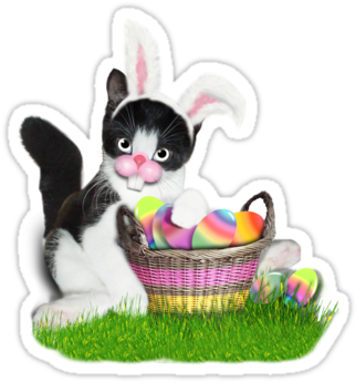 Cute Kitty Stickers With Bunny Ears Holding - Cute Easter Kitty Card (375x360), Png Download