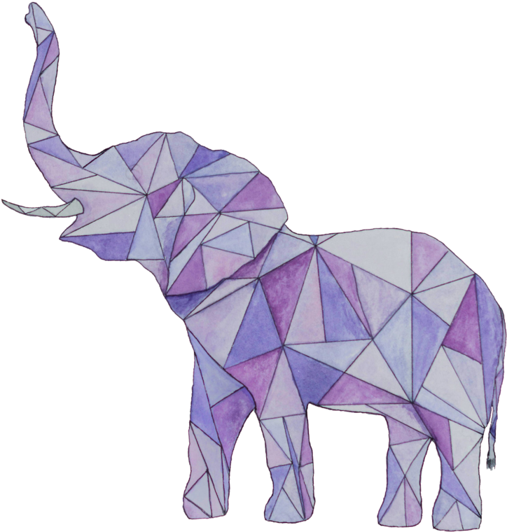 Geometric Purple Elephant Watercolor Painting By Hannaferrosart - Geometric Elephant (640x755), Png Download