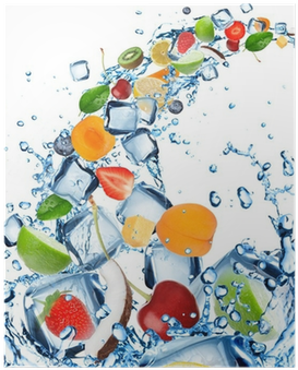 Fresh Fruit In Water Splash With Ice Cubes Poster • - Flavorful Frozen Fruit: Beat The Summer Heat (400x400), Png Download