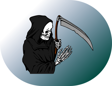 Reaper Grim Death Scythe Dead Horror Fear - Morte Falce Png (444x340), Png Download