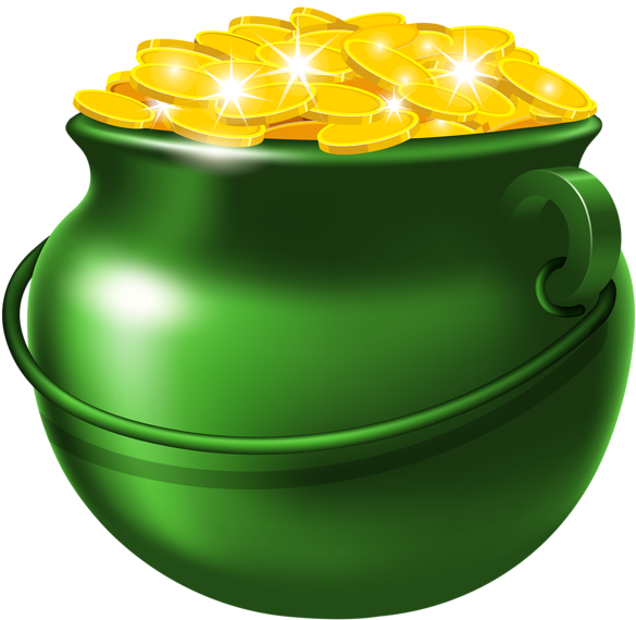 Green Pot Of Gold Png Clipart Image - St Patricks Day Pot Of Gold (600x585), Png Download