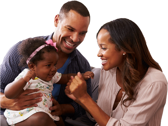 Happy Parents Playing With Baby Girl On Dad's Knee, - Black Parents With Baby (800x533), Png Download