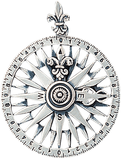 White Bronze Compass Rose Pendant - Bling Jewelry Round Compass 925 Silver Pendant (555x555), Png Download