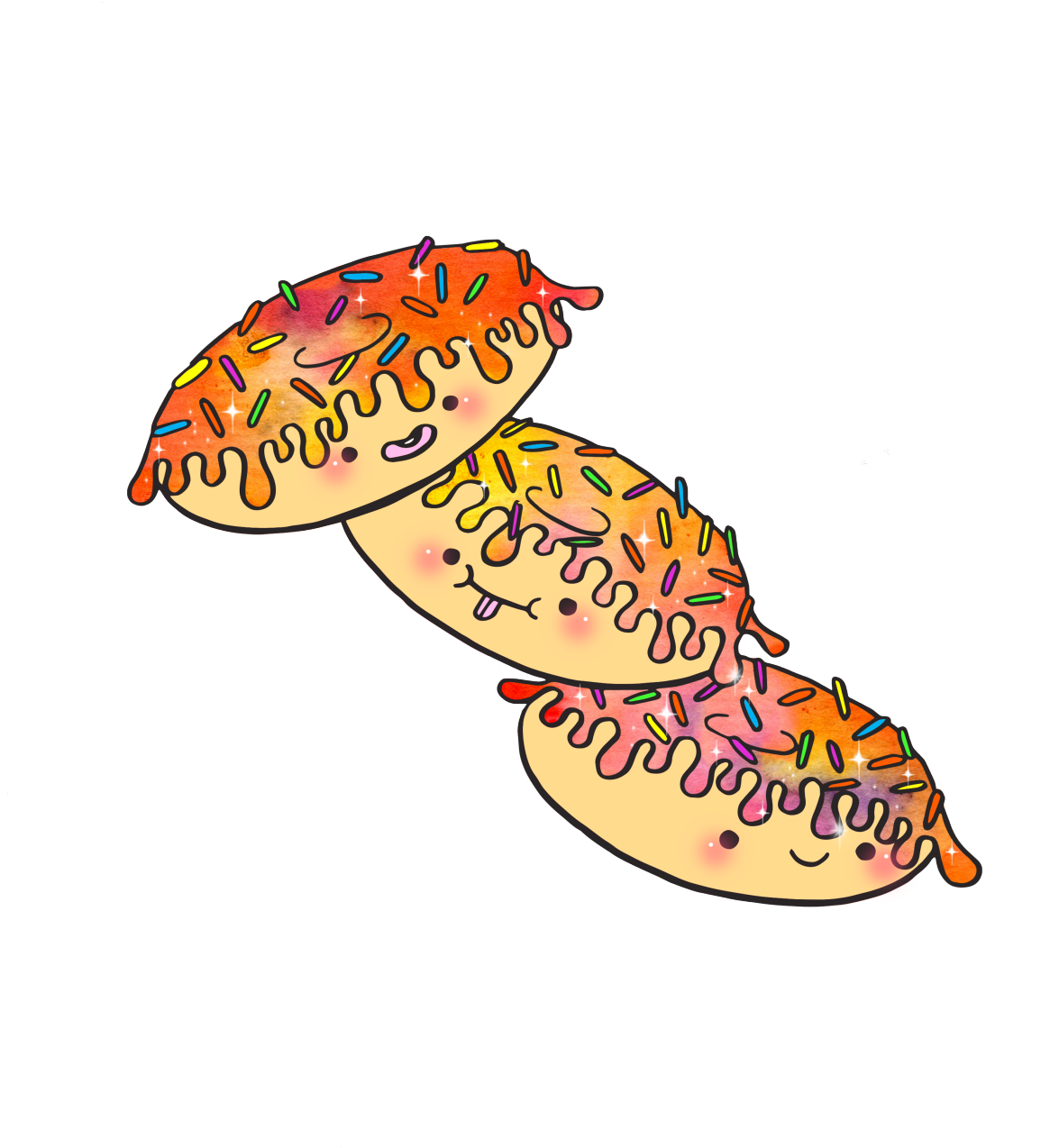 Donuts Cute Watercolor Illustration Kawaii Kawaii Shit (1280x1347), Png Download