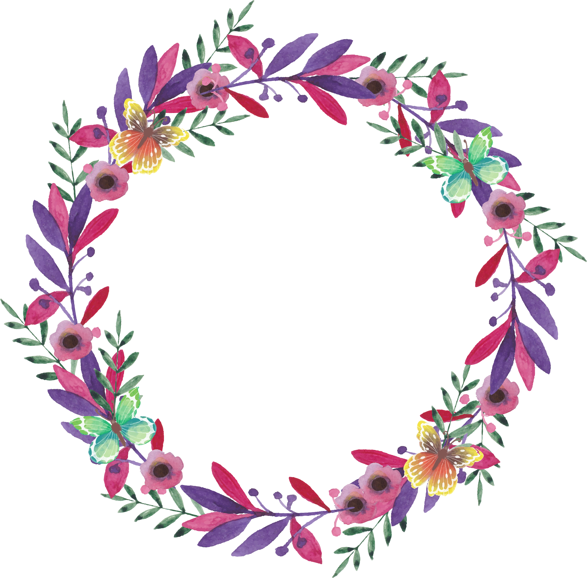 Flower Watercolor Painting Wreath - Wreath (1994x1964), Png Download