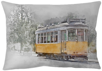 Yellow Tram In Lisbon, Portugal, Watercolor Throw Pillow - Yellow Tram Apartment Alfama, Lisbon (400x400), Png Download