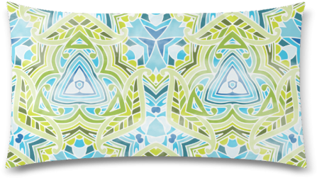 Zandine 0408 Green Leaf Blue Watercolor Pattern Custom - Cushion (500x500), Png Download
