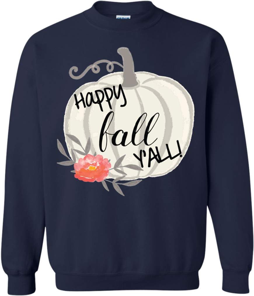 Happy Fall Y'all Watercolor Pumpkin Crewneck Sweatshirt - Shirt (1024x1024), Png Download