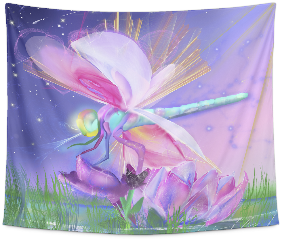 Dragonfly Lotus Tapestry - Fine Arts (1024x1024), Png Download