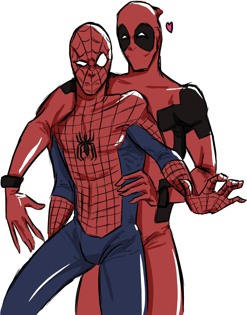 Fanart By Lokificent - Deadpool And Spiderman Boner (848x1084), Png Download