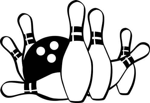 Ball Bowling Pins Game Sport Bowling Bowli - Bowling Clip Art Black And White (497x340), Png Download