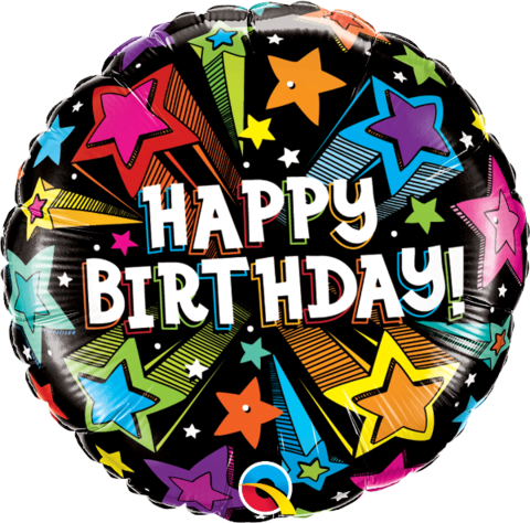 Birthday Colorful Shooting Stars Balloon - Black Happy Birthday Stars Transparent Png (480x474), Png Download
