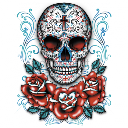 Sugar Skull With Red Roses (420x420), Png Download