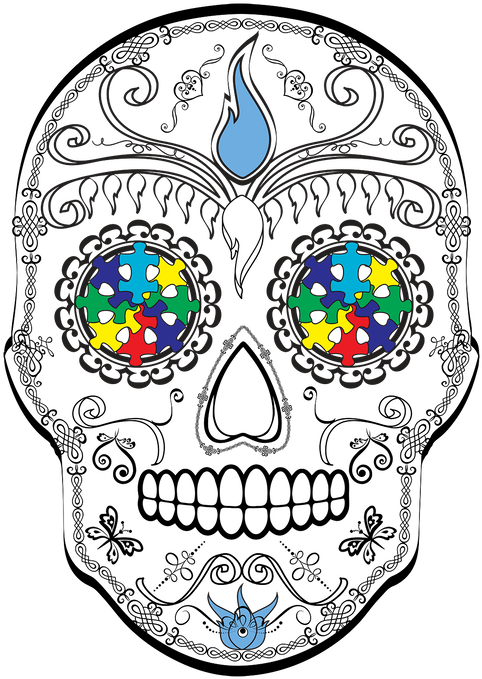 Grey Zip Up, Unisex, Back Design Only - Breast Cancer Sugar Skull (498x682), Png Download