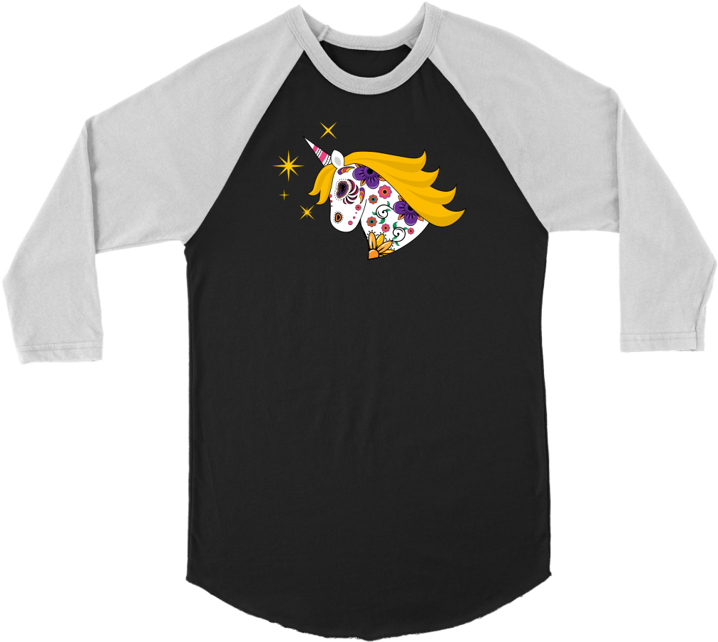 Sugar Skull Unicorn Baseball Tee - Mama Bear 3/4 Sleeve Shirt (1024x1024), Png Download